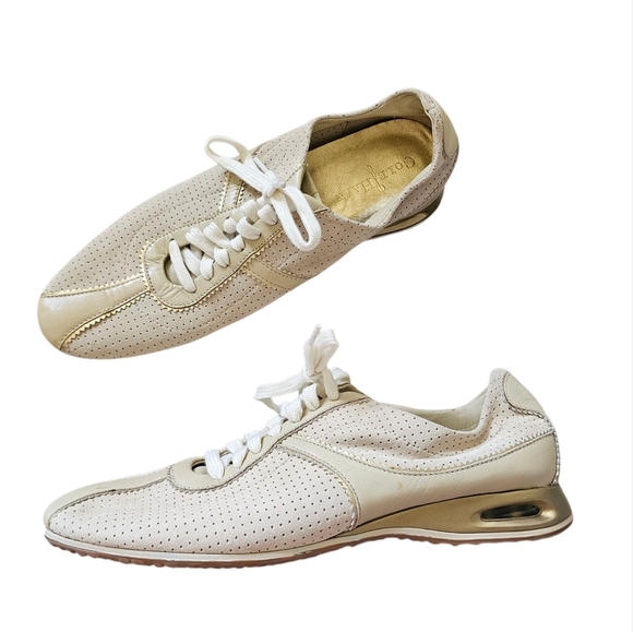Cole Haan Nike Air Beige Lace-Up Sneakers with Leather Perforated Design 8.5 - Picture 1 of 10